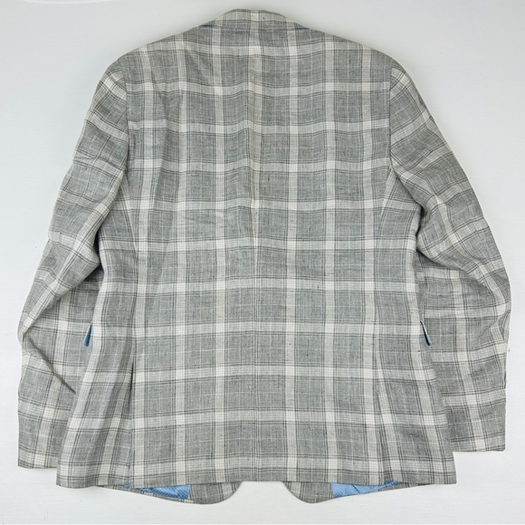 Sand Copenhagen Plaid Blazer Men 40R Jacket Gray Check Single Breasted Linen - Picture 2 of 10